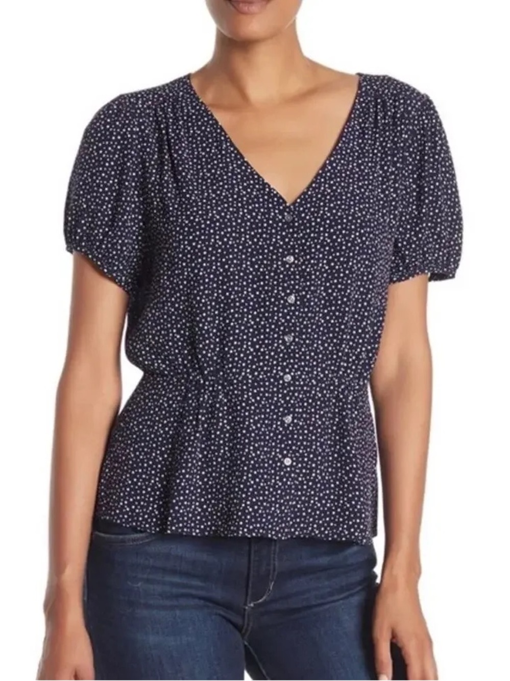J.Crew Button-Up Peplum Top in Star Print 100% Viscose